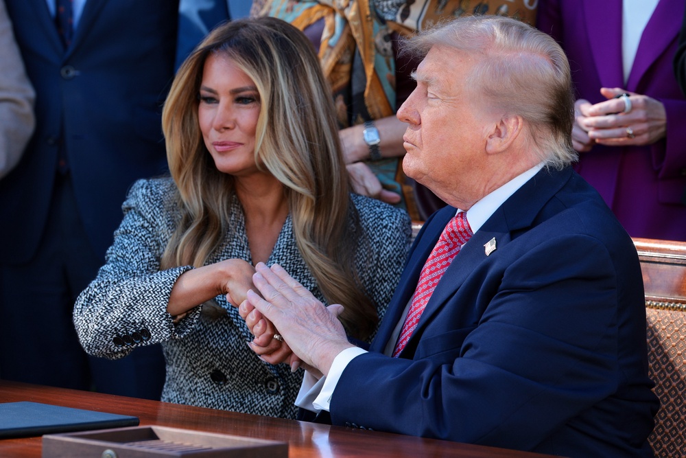 First Lady Melania Trump, seen at a Rose Garden executive order signing ceremony on Monday, helped shape the order and the task force (Getty Images)