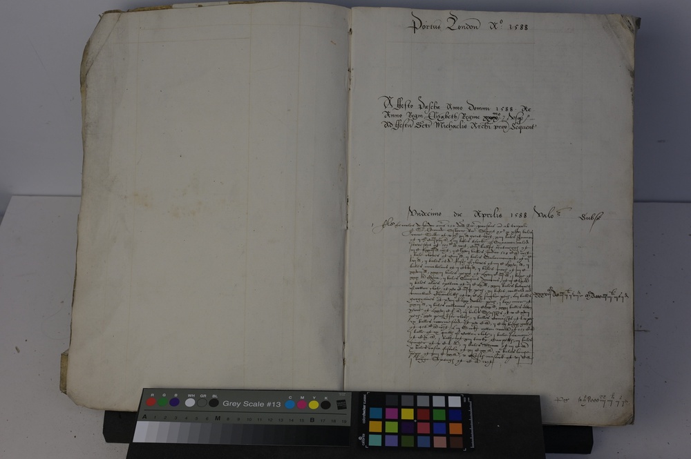 A London Port Book from 1588 undergoing digital transfer (University of Southampton)