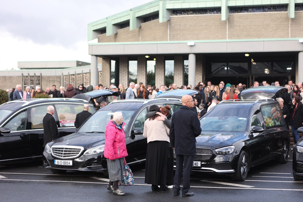 Mourners arriving for the funeral of Philip and Kim English and their sons, Jayden and Callum, at the Sacred Heart Church Parish Centre (PA)