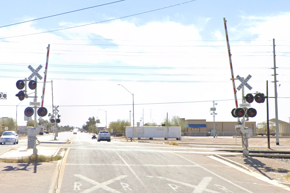 The mom was killed while recording a train passing along the tracks in the city of Eloy (file photo) (Google Street View)