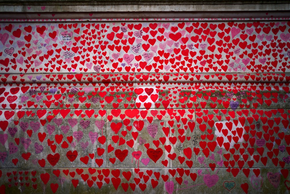 The National Covid Memorial Wall opposite the Palace of Westminster in central London, which bears hearts drawn by the relatives of people who have died of the virus (PA) (PA Archive)