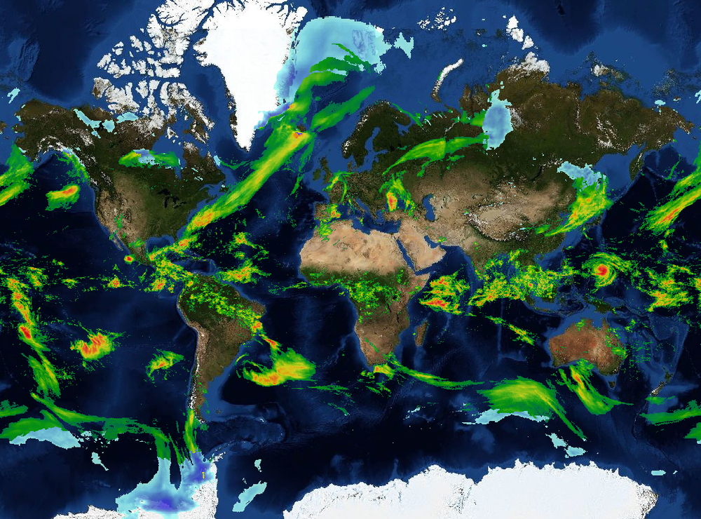 Global map shows area of heavy rain on October 18 as El Nino grows in strength (NOAA/ El Nino live)
