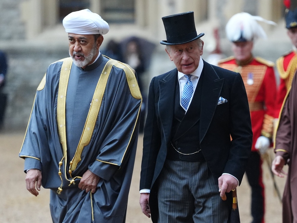 The King with Sultan Haitham bin Tarik al Said on Tuesday at Windsor Castle (Jonathan Brady/PA) (PA Wire)