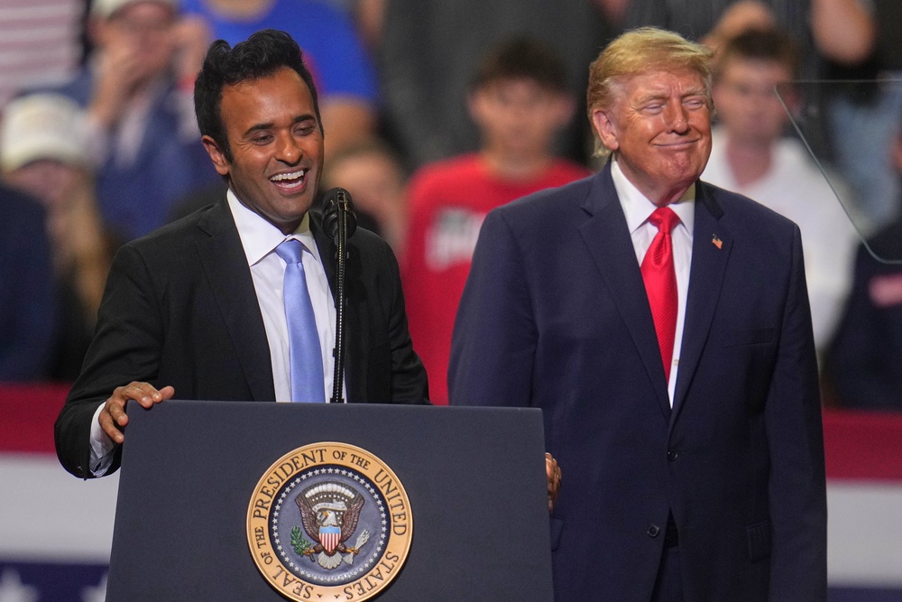 A campaign spokesperson for Ramaswamy, who briefly worked alongside Elon Musk inside the Trump administration’s Department of Government Efficiency, called Acton a ‘serial fabulist’ (AP)