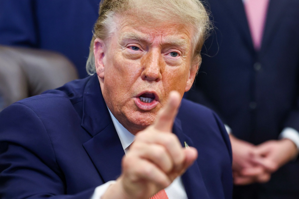 Trump was asked about his plan to pay people to snitch on government fraud, he then focused on me for the rest of the event. Trump called me a ‘sick person’ and questioned who I was - then his team took it to another level (Bloomberg via Getty Images)