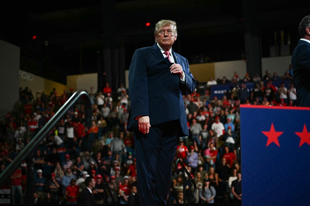 ‘He looked about as tired as I’ve seen him,’ Lindell said on a video call with supporters. ‘But he’s got to realize he’s on these rallies. I mean, just one after another after another’ (AFP via Getty Images)