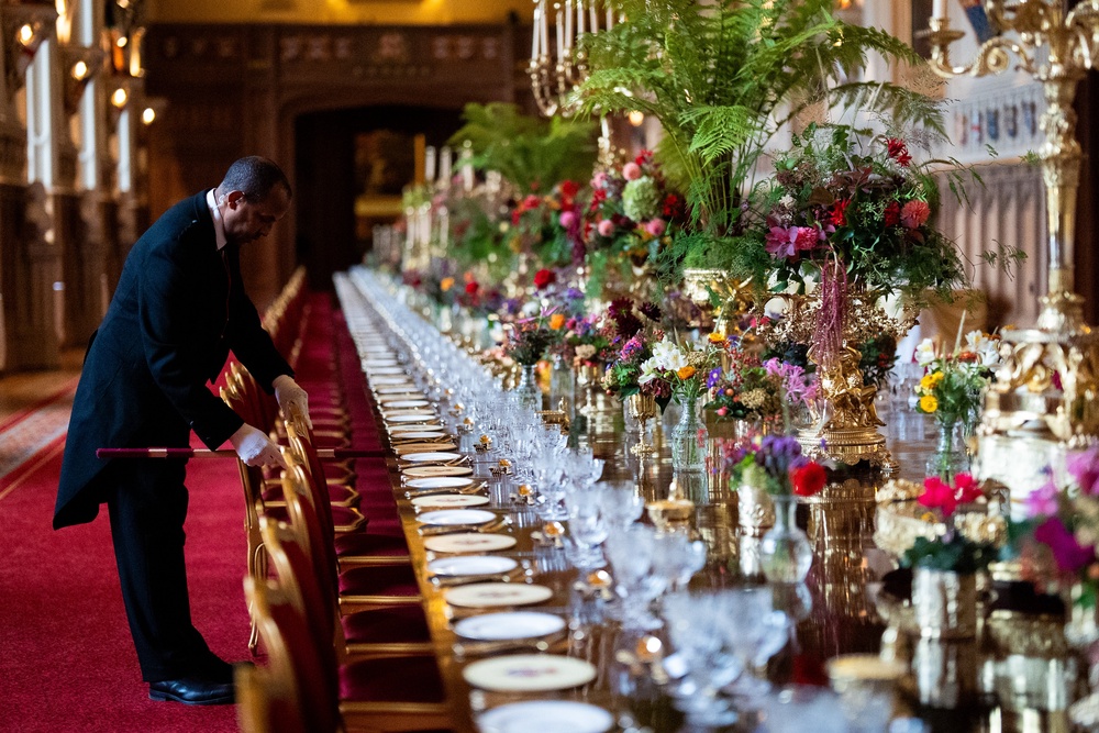 Guests at the banquet were offered an after-dinner drink inspired by the Omani ritual of Kahwa (Aaron Chown/PA) (PA Wire)