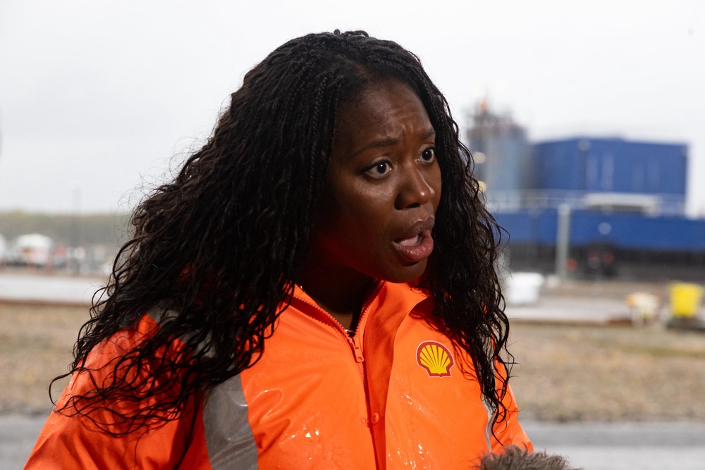 Energy Secretary Miatta Fahnbulleh during a visit to Shell UK's St Fergus Gas Terminal in Peterhead, Aberdeenshire, following the announcement of the long-awaited decision on the future of the Jackdaw gasfield (PA)