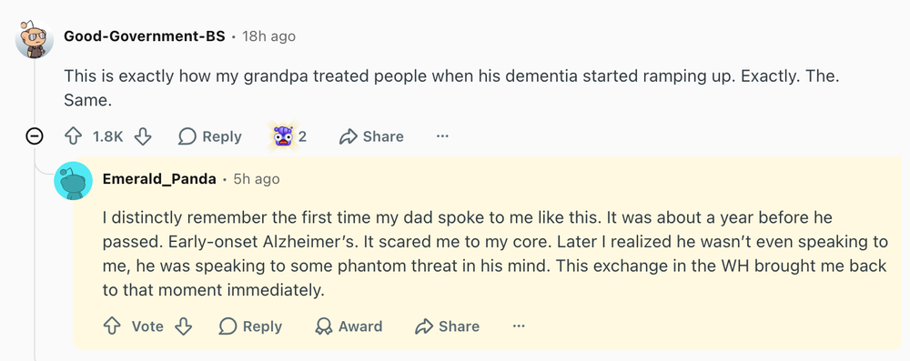 ‘I distinctly remember the first time my dad spoke to me like this. It was about a year before he passed,’ wrote Emerald_Panda (Reddit)