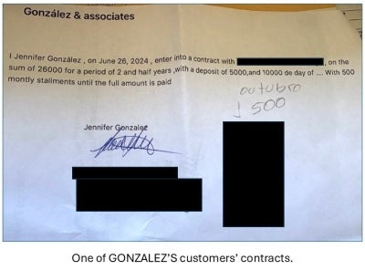 A photo of a contract between Gonzalez and a customer, according to the DOJ (Department of Justice)