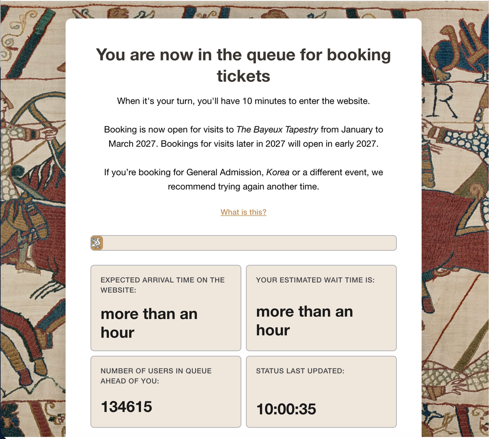 Those hoping to see the tapestry are currently faced with a long queue to access the 10 minute ticket window. (British Museum)