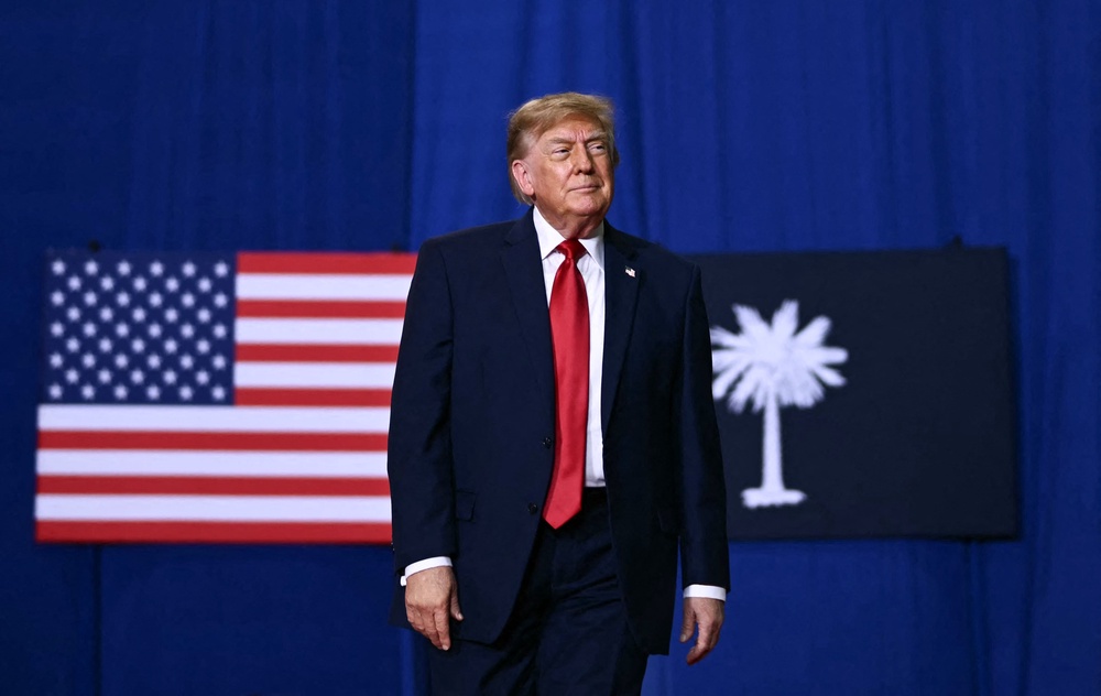 'So Lindsey had a lot of sense for people. I think he respected Darline. He told me so much. He respected Darline more than any person alive. That includes me — and I wasn't happy about it,' Trump moaned (AFP via Getty Images)
