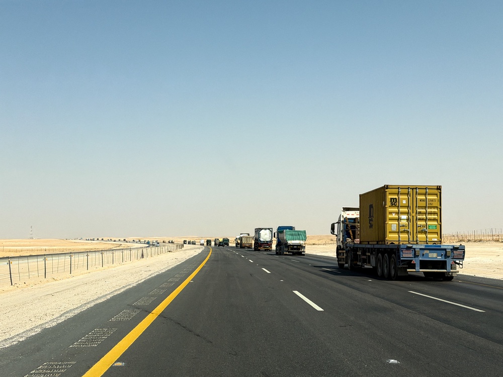 A view of trucks on Dammam-Riyadh Highway, in Dammam, Saudi Arabia, October 19, 2026 (Reuters)