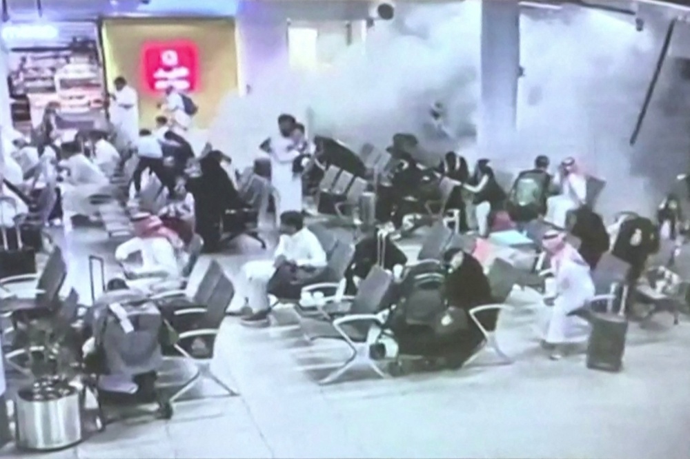 CCTV footage showing what the Saudi-led coalition says was a Houthi attack on Abha international airport (AFP/Getty)