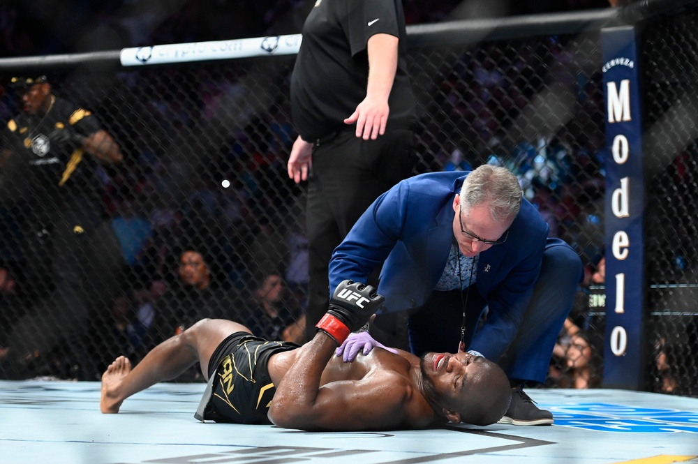 Kamaru Usman was famously knocked out cold by Leon Edwards to lose his title (Getty)