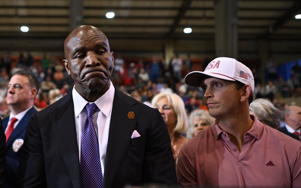 Holyfield and pro-golfer Jacob Bridgeman  were both in the crowd for Trump’s address (AFP/Getty)