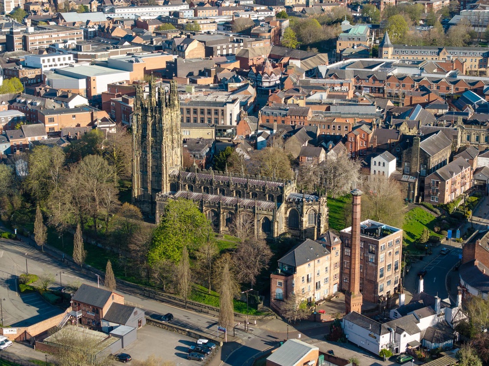 A view of Wrexham city centre dominated by the iconic St Giles' Church tower. (Getty Images)