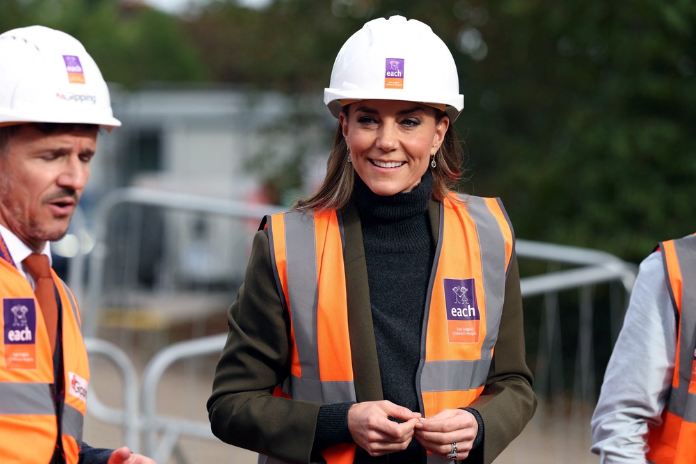 Kate donned a hard hat to view construction work during her visit to The Treehouse (Chris Radburn/PA) (PA Wire)