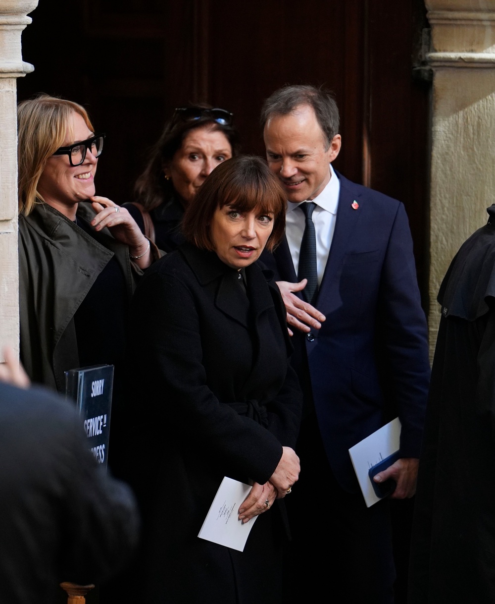 Beth Rigby (centre) leaves St Bride’s Church in London after a memorial for Dermot Murnaghan (Jordan Pettitt/PA)