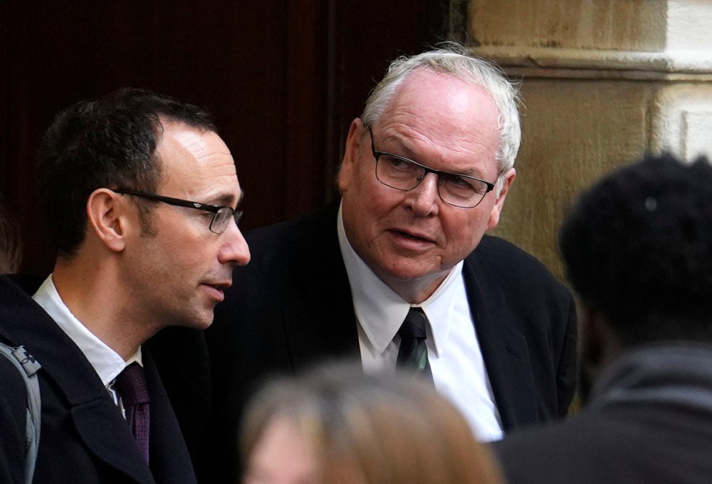 Adam Boulton leaves St Bride’s Church (Jordan Pettitt/PA)