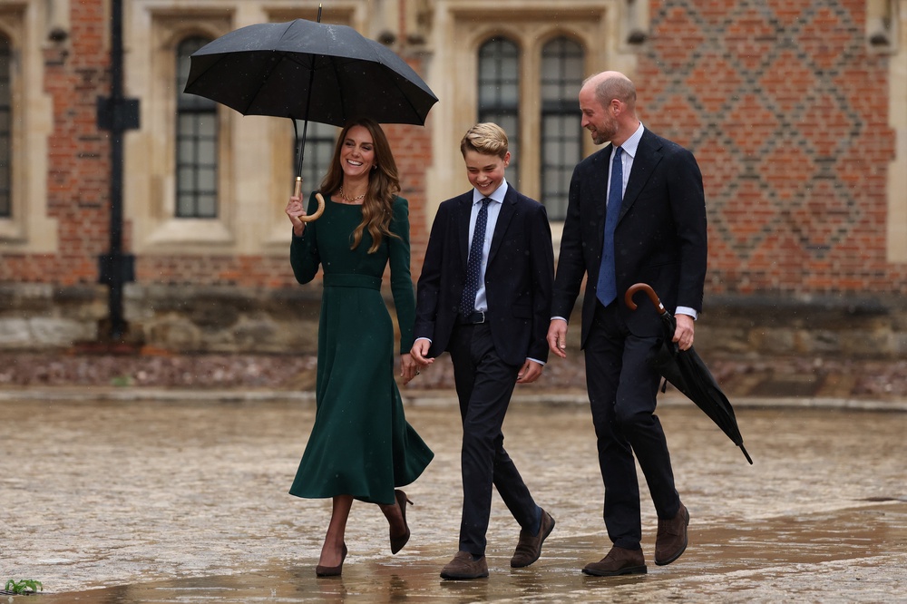 Prince George, accompanied by his parents, the Prince and Princess of Wales, starts his first day at Eton College in Windsor