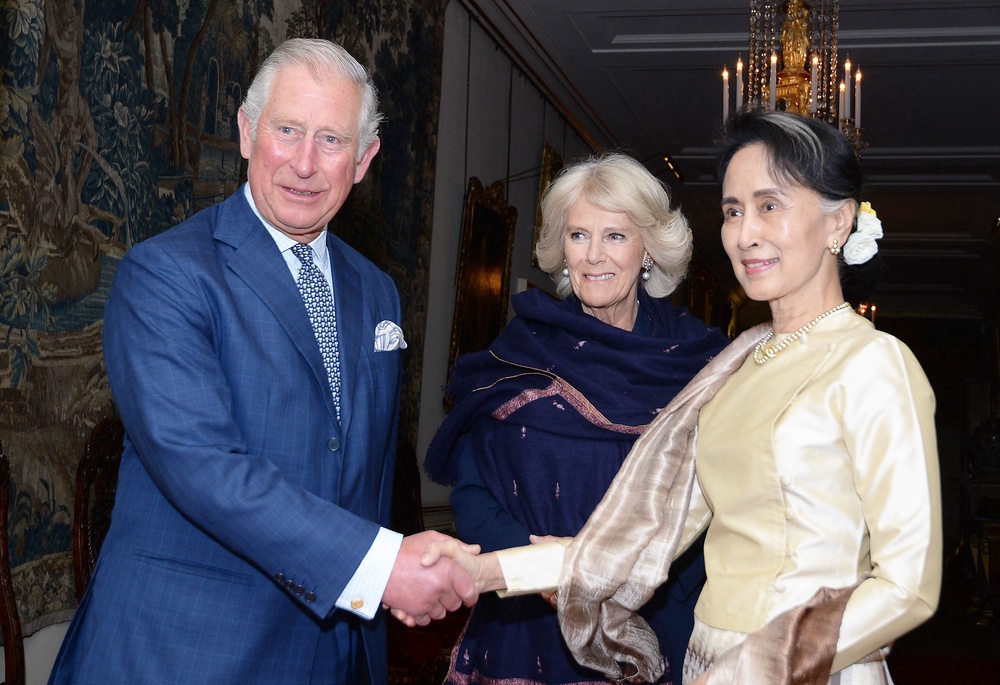 Then-Prince Charles and Camilla met Aung San Suu Kyi at Clarence House in London in May 2017 (AFP/Getty)