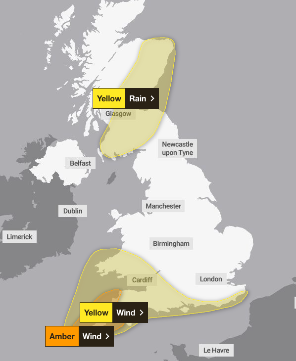 The Met Office has issued three weather warnings ahead of Storm Austen (Met Office)