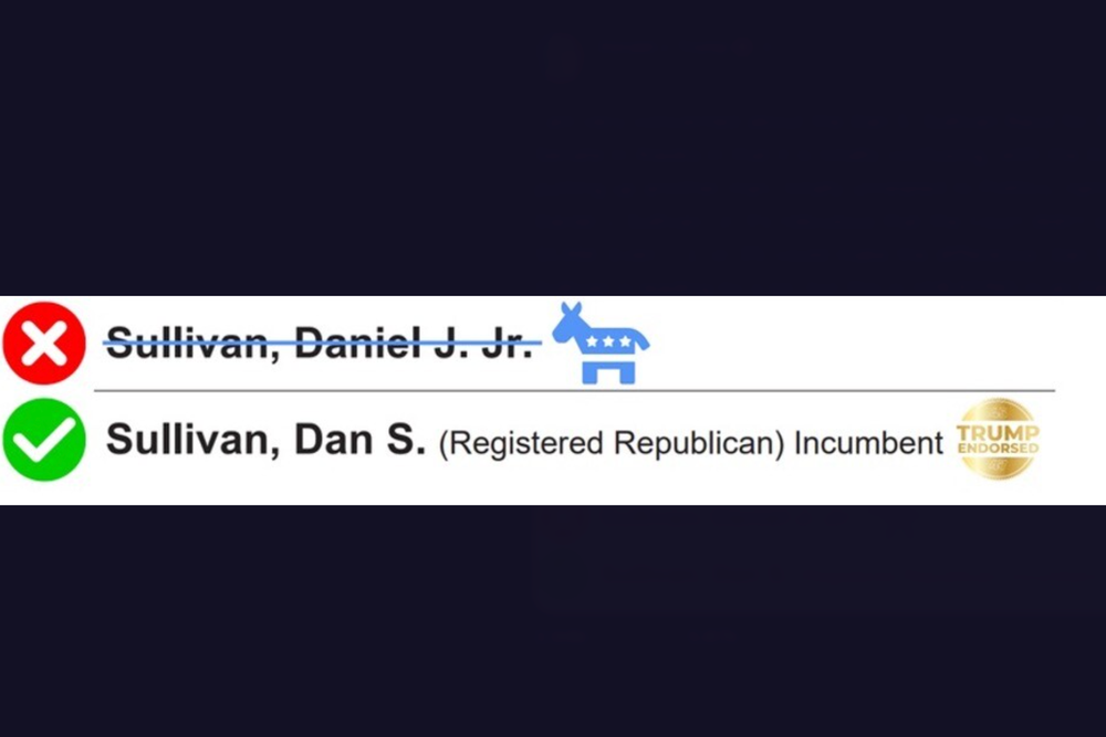 Trump included this image with his post, which shows the retired teacher's name crossed out and marked with the symbol of the Democratic Party (Truth Social/@RealDonaldTrump)