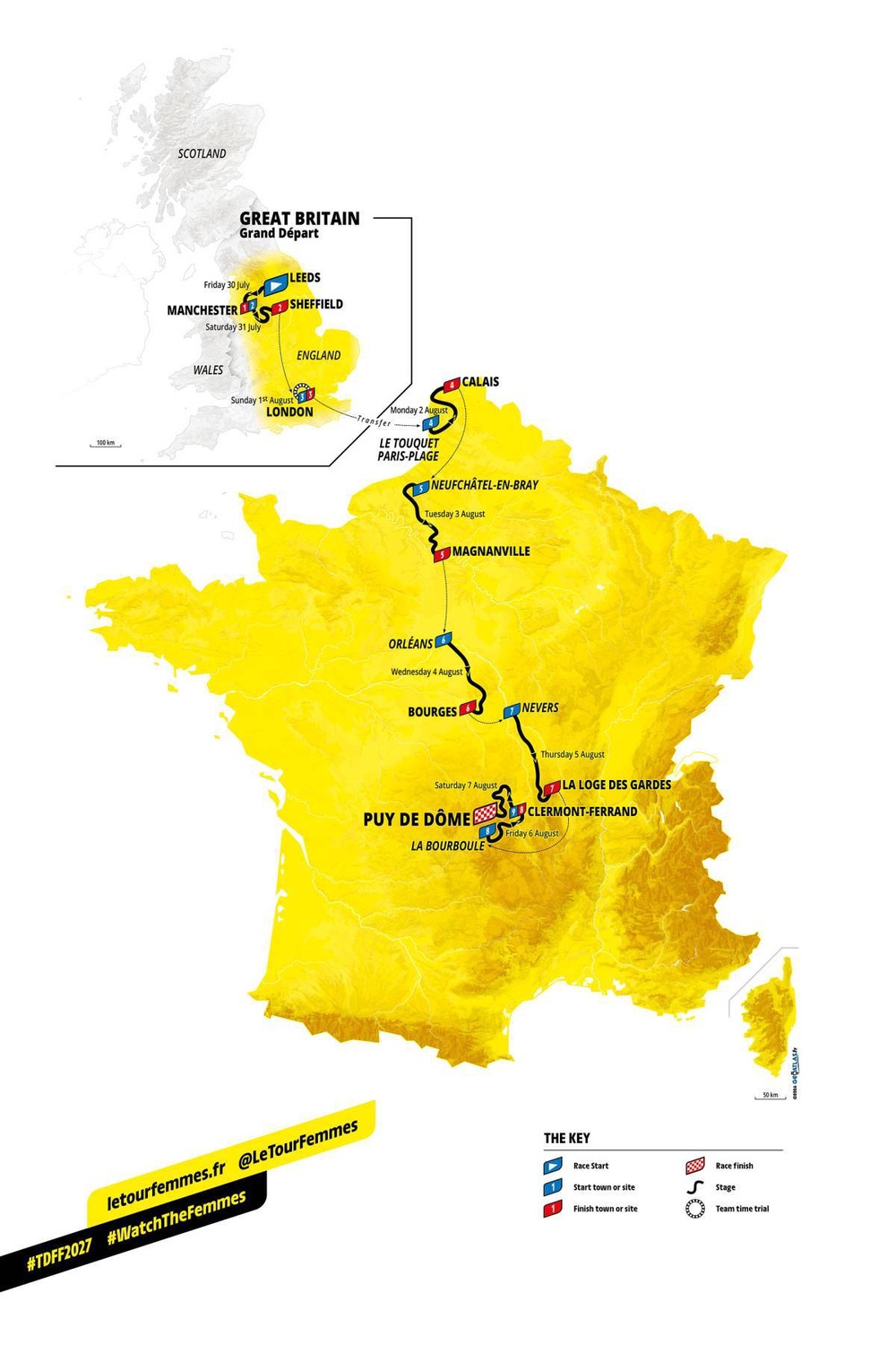 Tour de France Femmes 2027 map (ASO)