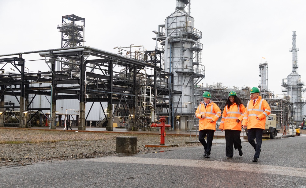From left, Scottish Secretary Douglas Alexander, Energy Secretary Miatta Fahnbulleh and Chancellor John Healey during a visit to Shell UK’s St Fergus Gas Terminal in Peterhead, Aberdeenshire, following the announcement on the future of the Jackdaw gas field (PA) (PA Wire)