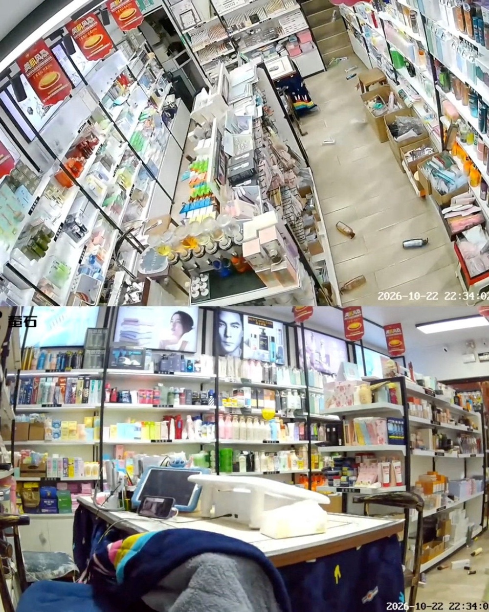 Items fall from shelves at a business during an earthquake in Nagqu, Tibet Autonomous Region, China (Reuters)