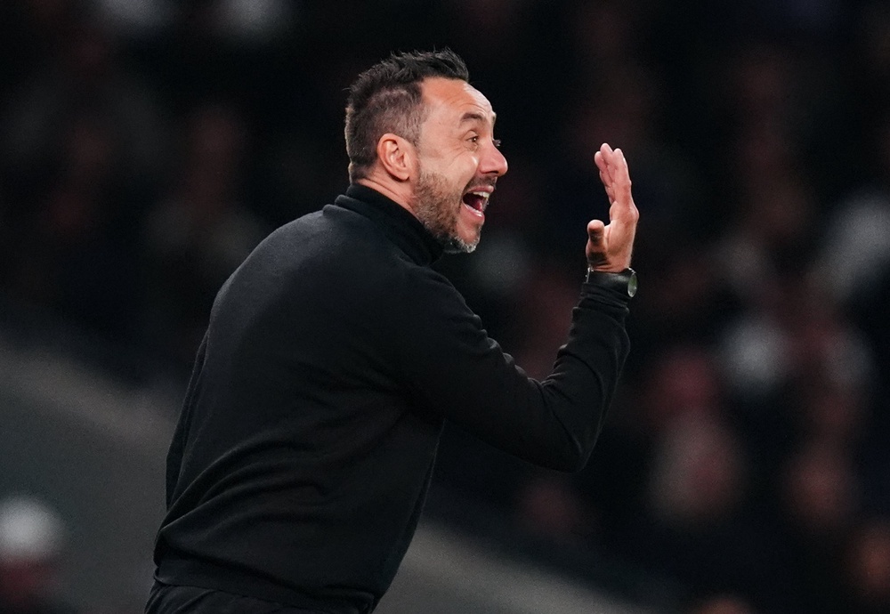 Roberto De Zerbi encourages his players during Tottenham’s win over Coventry (John Walton/PA).