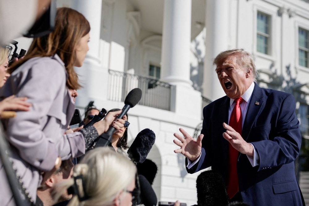 President Donald Trump lashes out yet another reporter before boarding Marine One Friday after she asked why he would support Vivek Ramswamy’s widely eviled attack ad (Reuters)