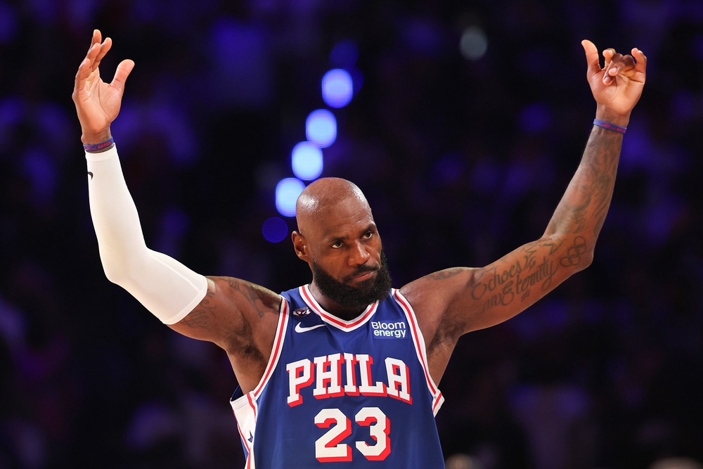 James made his 76ers home debut Thursday night (Getty)