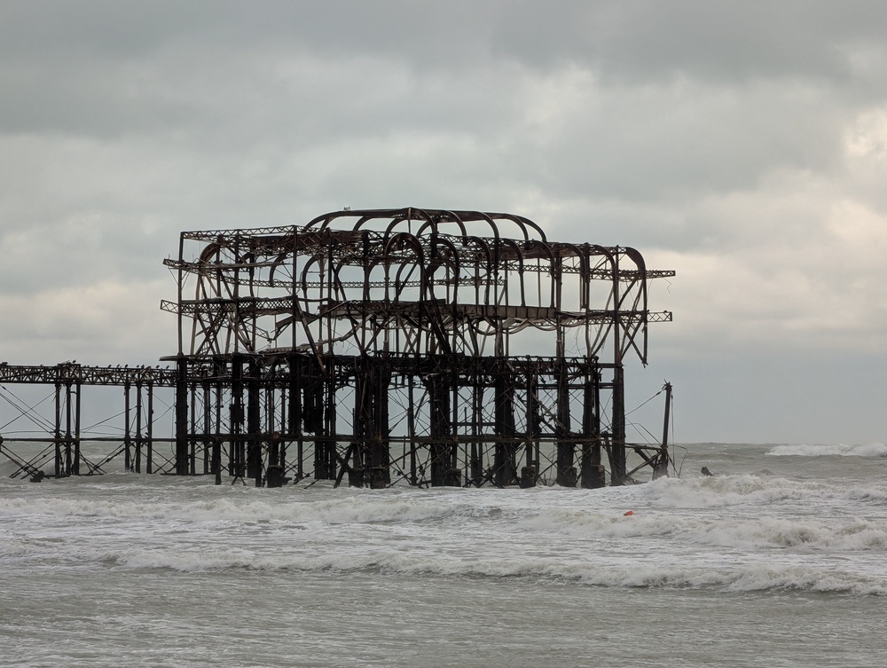 Brighton’s historic West Pier has partially collapsed into the sea amid the stormy weather (Jamie Lashmar/PA) (PA Wire)