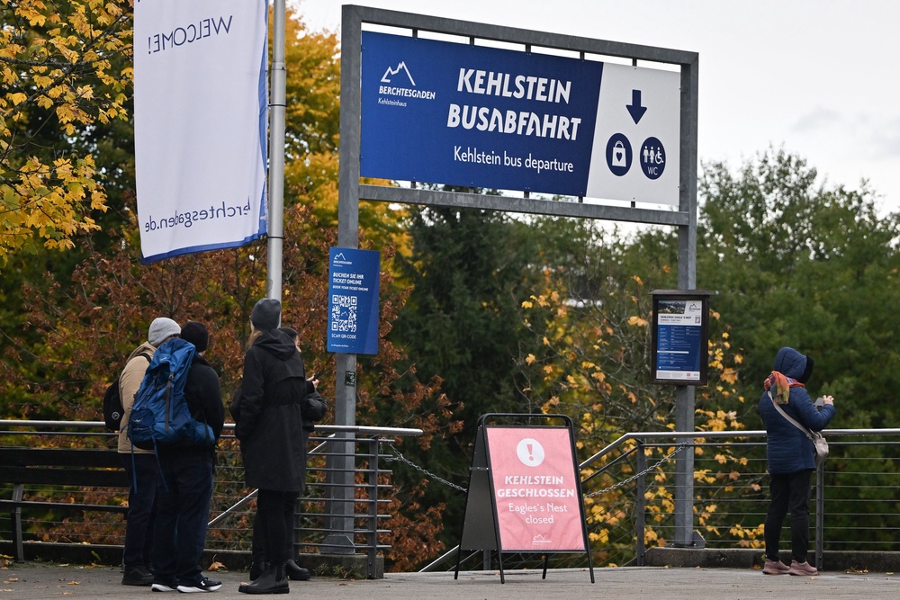A sign at a bus stop advising visitors that the Eagle's Nest is closed (AFP/Getty)