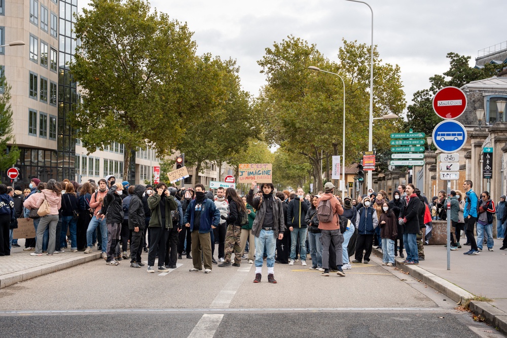 A demonstration at 10:45am, consisting mostly of students, took place in front of the tobacco factory in Lyon, France (AFP/Getty)