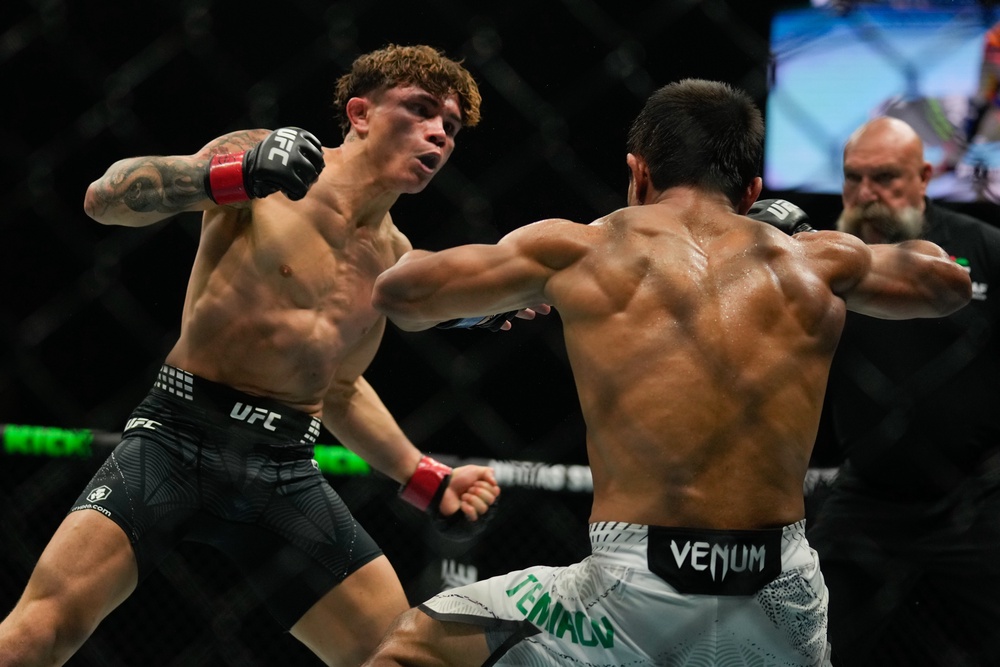 Britain’s Lone’er Kavanagh (left) knocked out Ramazan Temirov (AP)