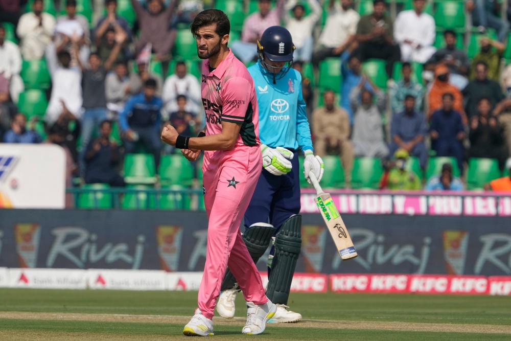 Pakistan captain Shaheen Shah Afridi cut through England (K.M. Chaudary/AP) (AP)