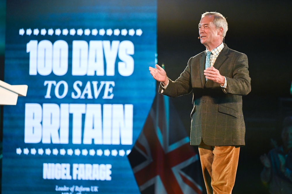 Farage held a rally in Plymouth earlier this month outlining Reform's pledges for their first 100 days, should they win an election (Getty)