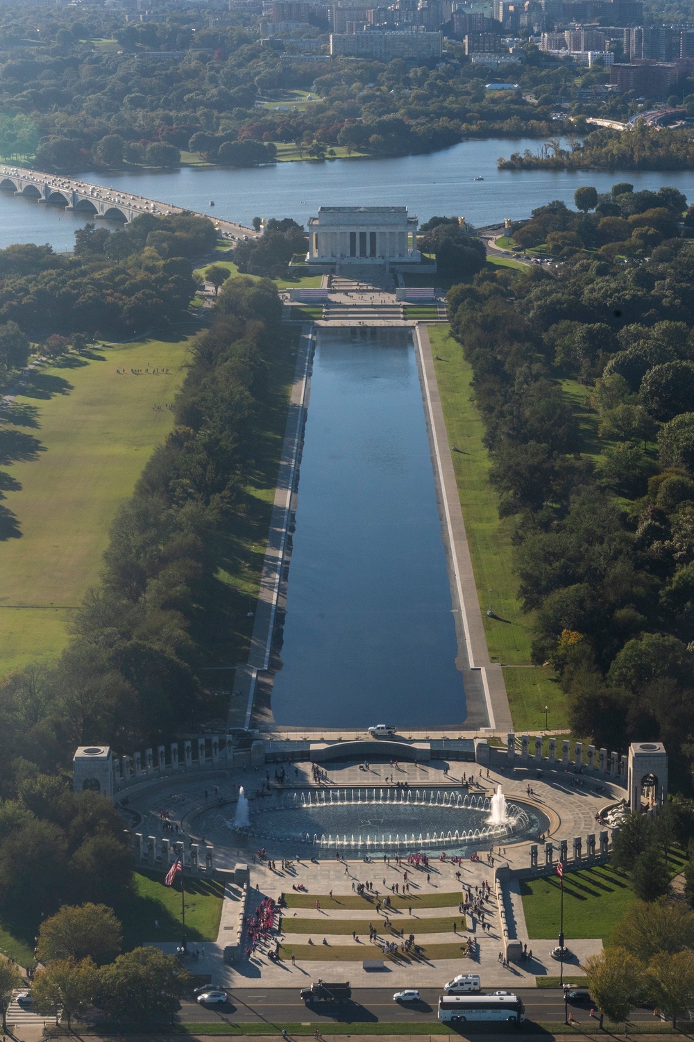 The Reflecting Pool between the Lincoln Memorial and the World War II Memorial as seen from the Washington Monument (AP)