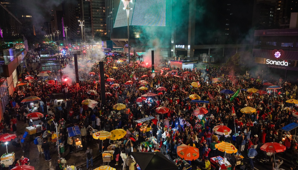 Supporters of Presidential candidate and incumbent president Luiz Inacio Lula da Silva of Brazil celebrate after the results on general election day on October 25, 2026 in Sao Paulo, Brazil (Getty)