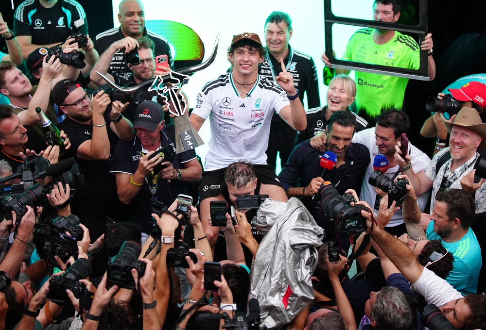 Antonelli celebrates his eighth win of the season to move to the brink of the title (Bradley Collyer/PA) (PA Wire)