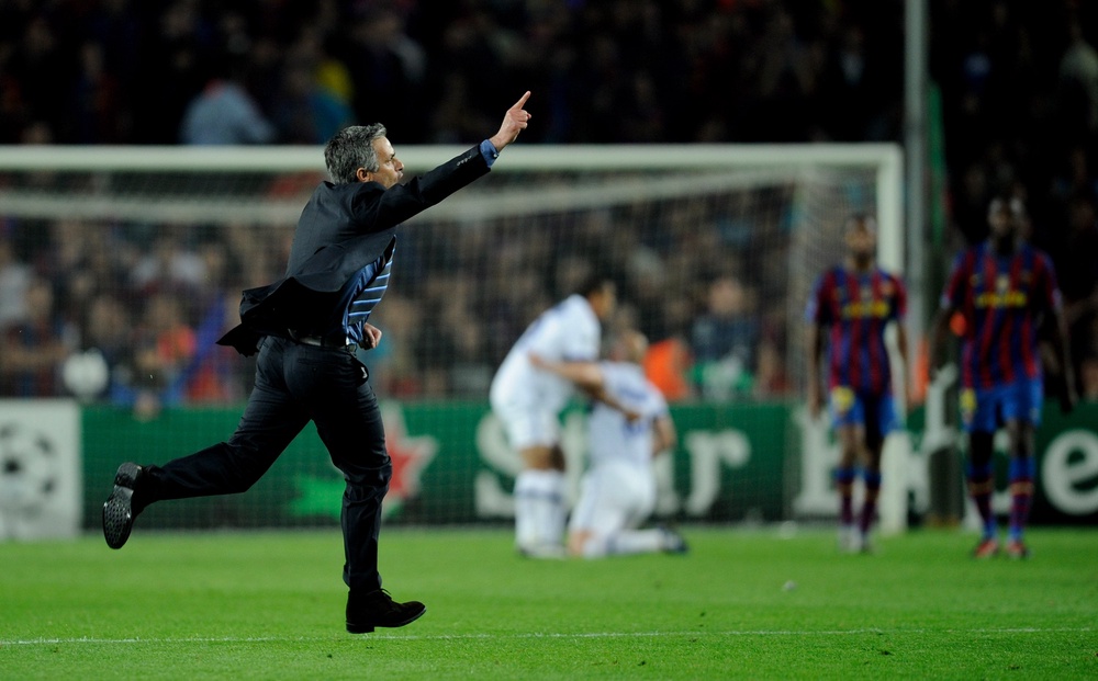 Mourinho’s celebration at Camp Nou in the 2010 Champions League semi-finals (Getty)