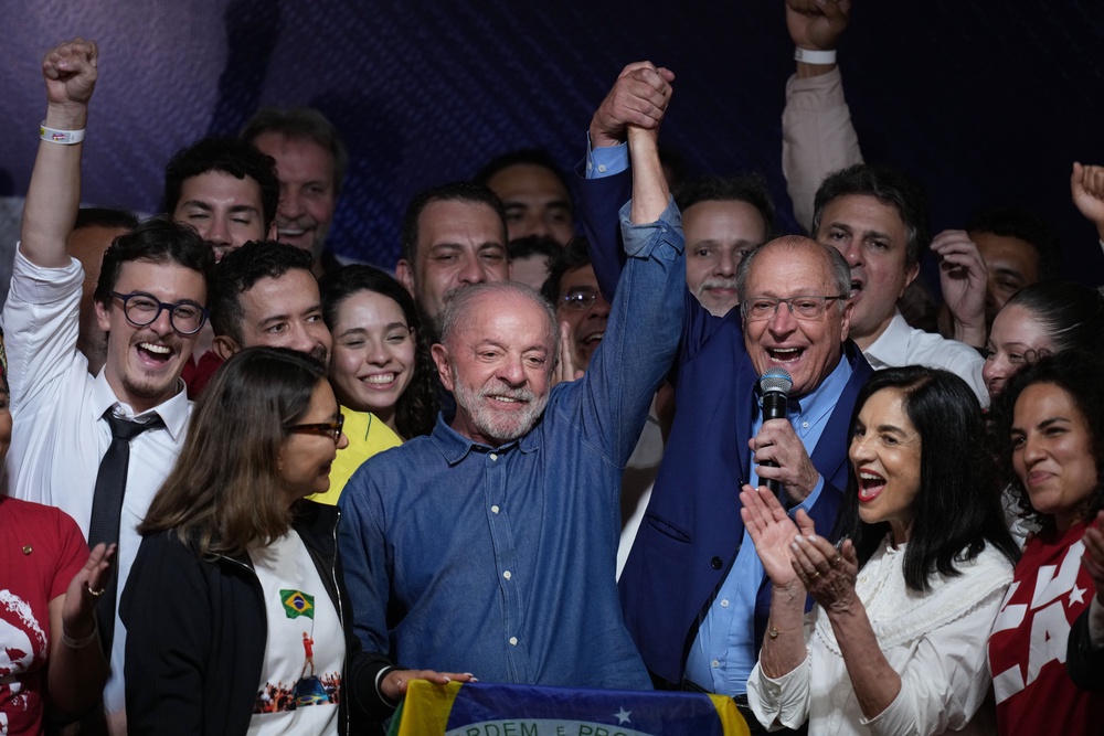 Brazilian president Luiz Inácio Lula da Silva celebrated an historic victory in the presidential elections on Sunday (AP)
