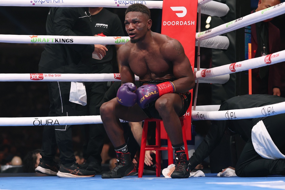 Christian Mbilli during his draw with Lester Martinez on the Canelo vs Crawford undercard (Getty)