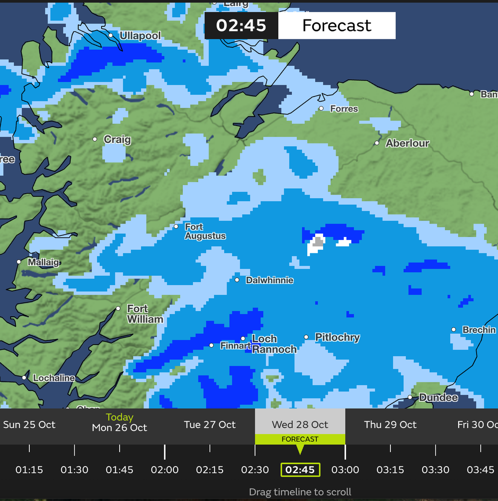 A Met Office weather map shows snow hitting high grounds in parts of Scotland this week (Met Office)