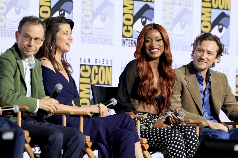 Rick Moranis, Daphne Zuniga, Keke Palmer and Lewis Pullman attending a ‘Spaceballs: The New One’ event at San Diego Comic-Con earlier this year (Getty)