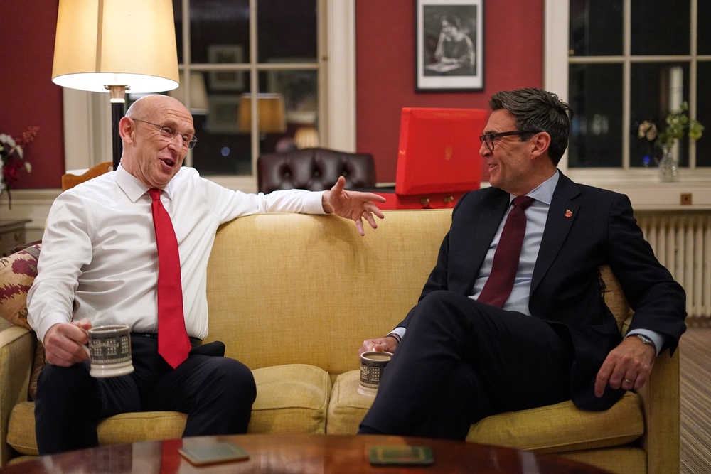 Andy Burnham (right) meeting with chancellor of the Exchequer John Healey at No11 Downing Street (PA)