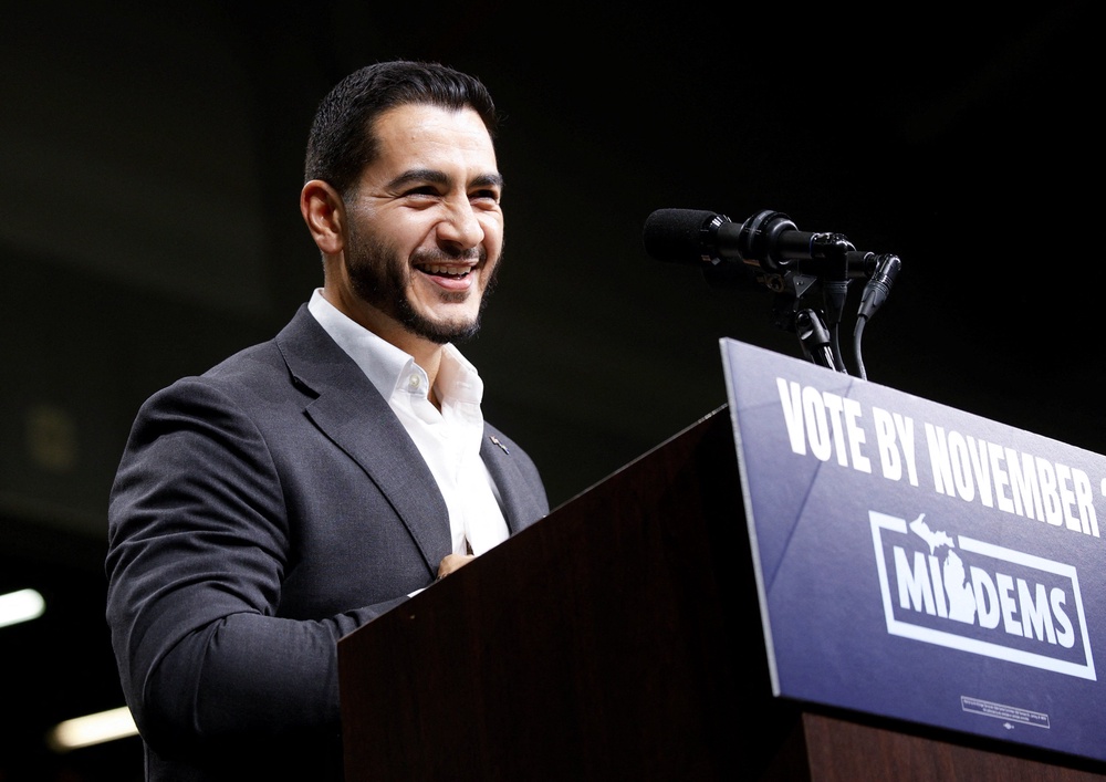 Kennedy’s remarks were made in Michigan, where Democrat Abdul El-Sayed is battling Republican Mike Rogers for an all-important Senate seat at next week’s midterms (Reuters)